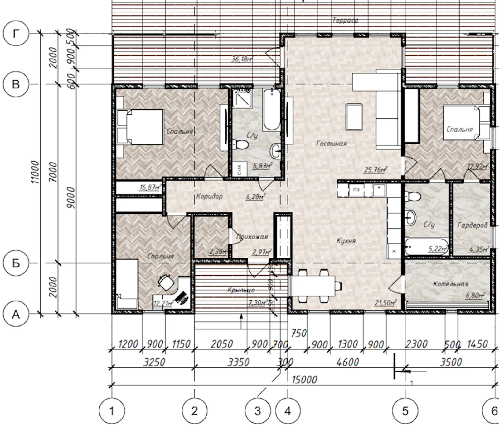 Одноэтажный коттедж Тюмень 2