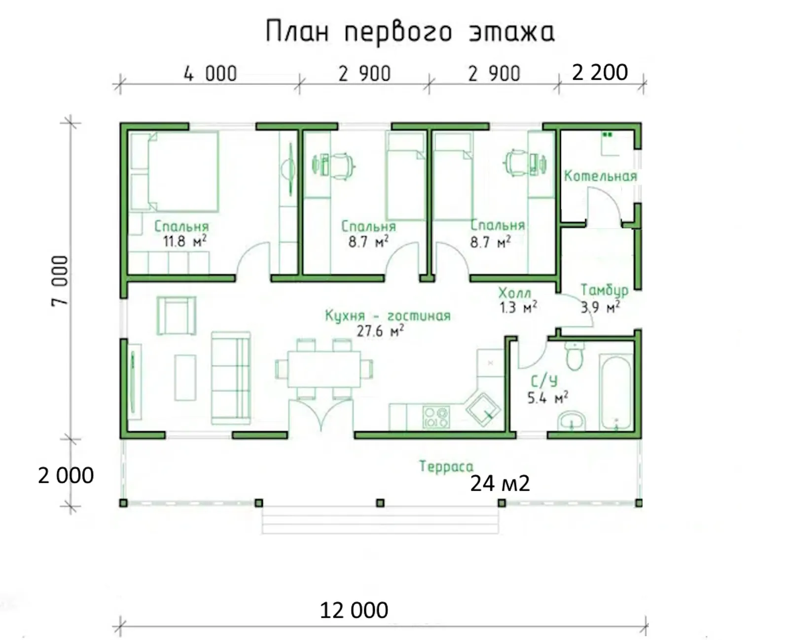 Одноэтажный коттедж Дубрава