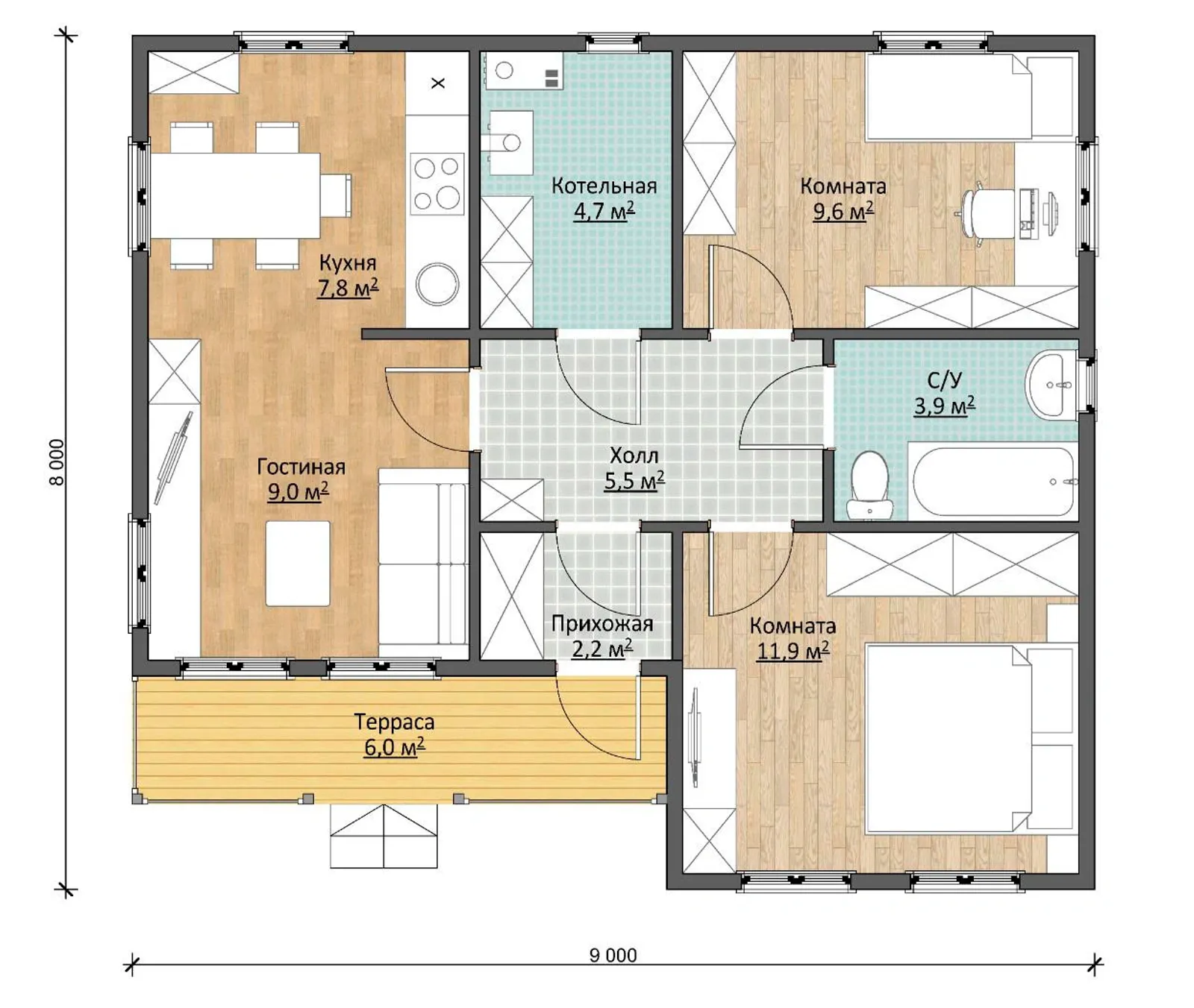 Одноэтажный коттедж Янтарь