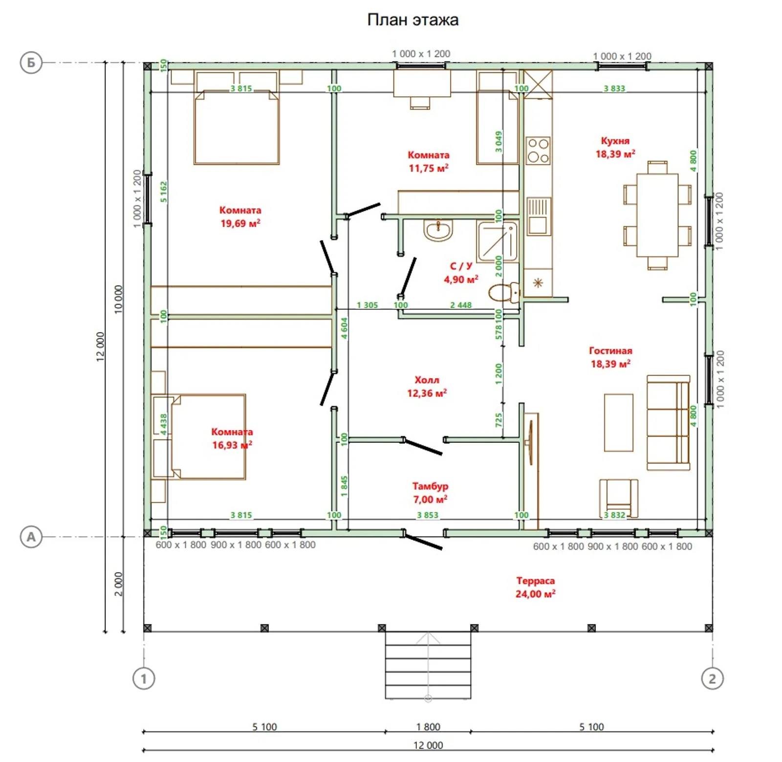 Одноэтажный коттедж Кантри 2