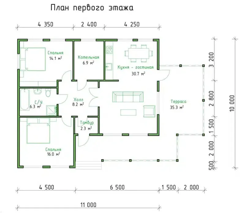 Одноэтажный коттедж Алтай