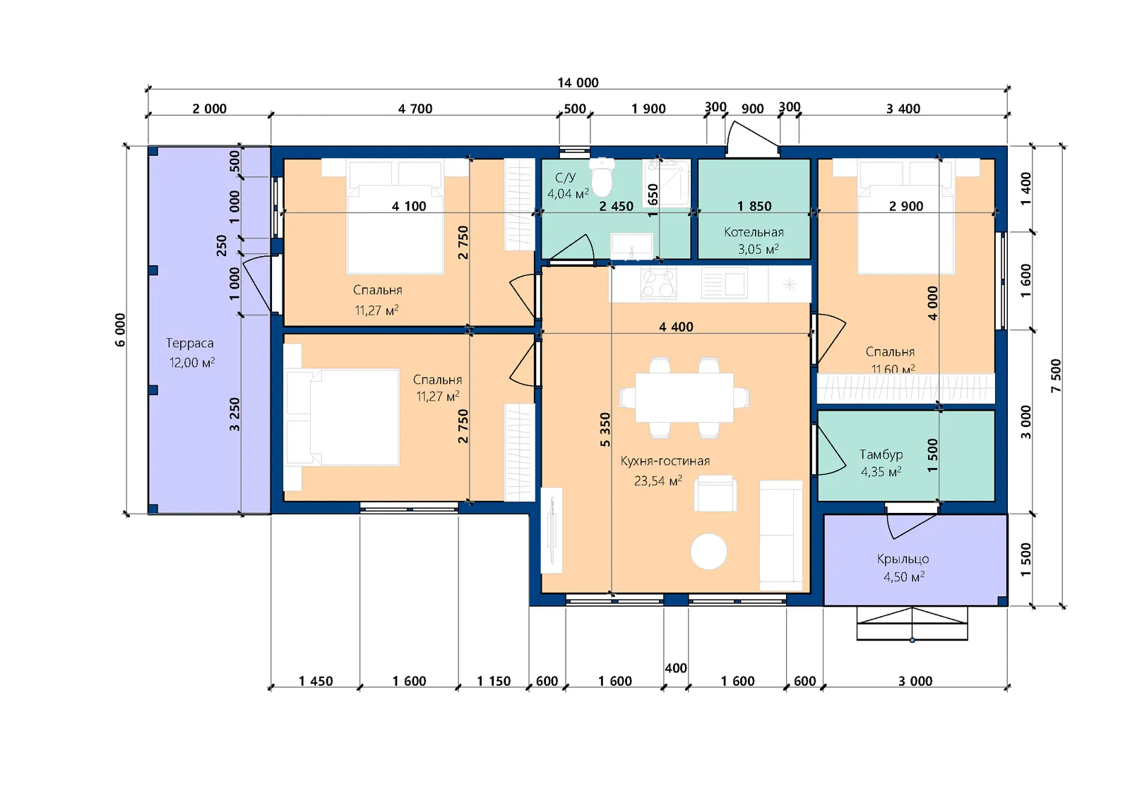 Одноэтажный коттедж Модерн