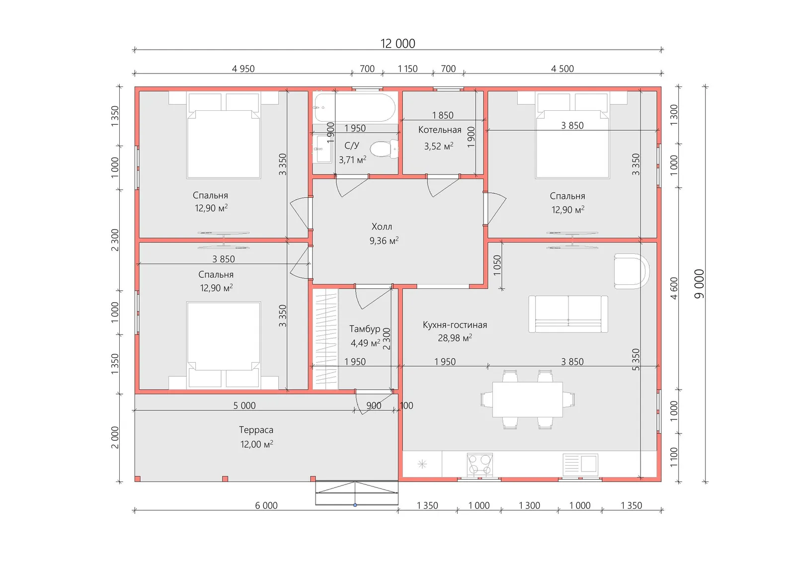 Одноэтажный коттедж Комфорт 1