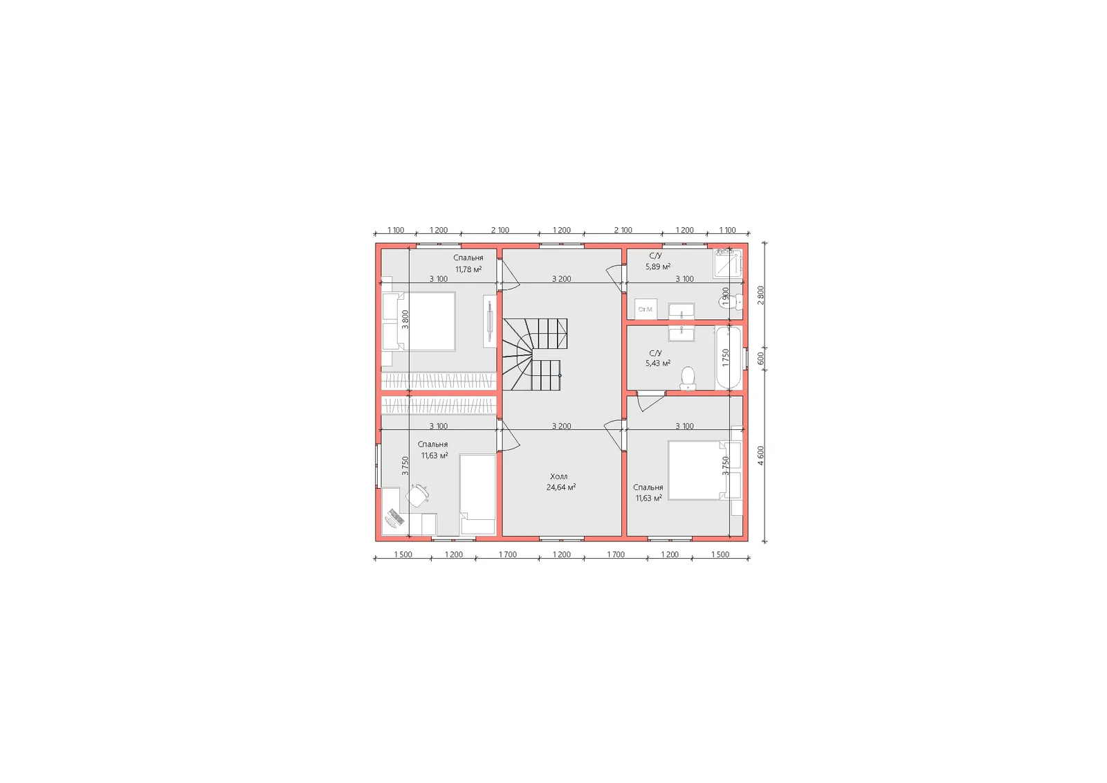 Двухэтажный коттедж Уютный